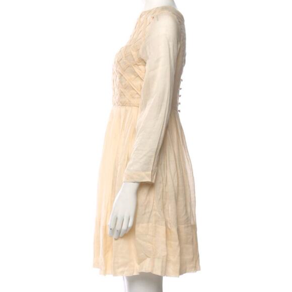 Innika Choo Ramie Linen Pleated Lattice Dress Irish Cream 1 S NWT $328 - Picture 5 of 12